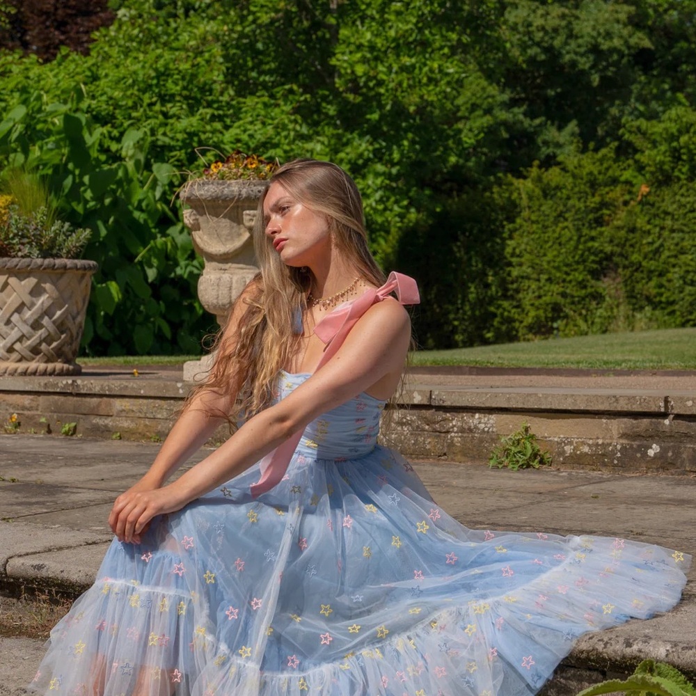 BNWT Fairy Tong of London cornflower blue Bow Star MIDI Dress!